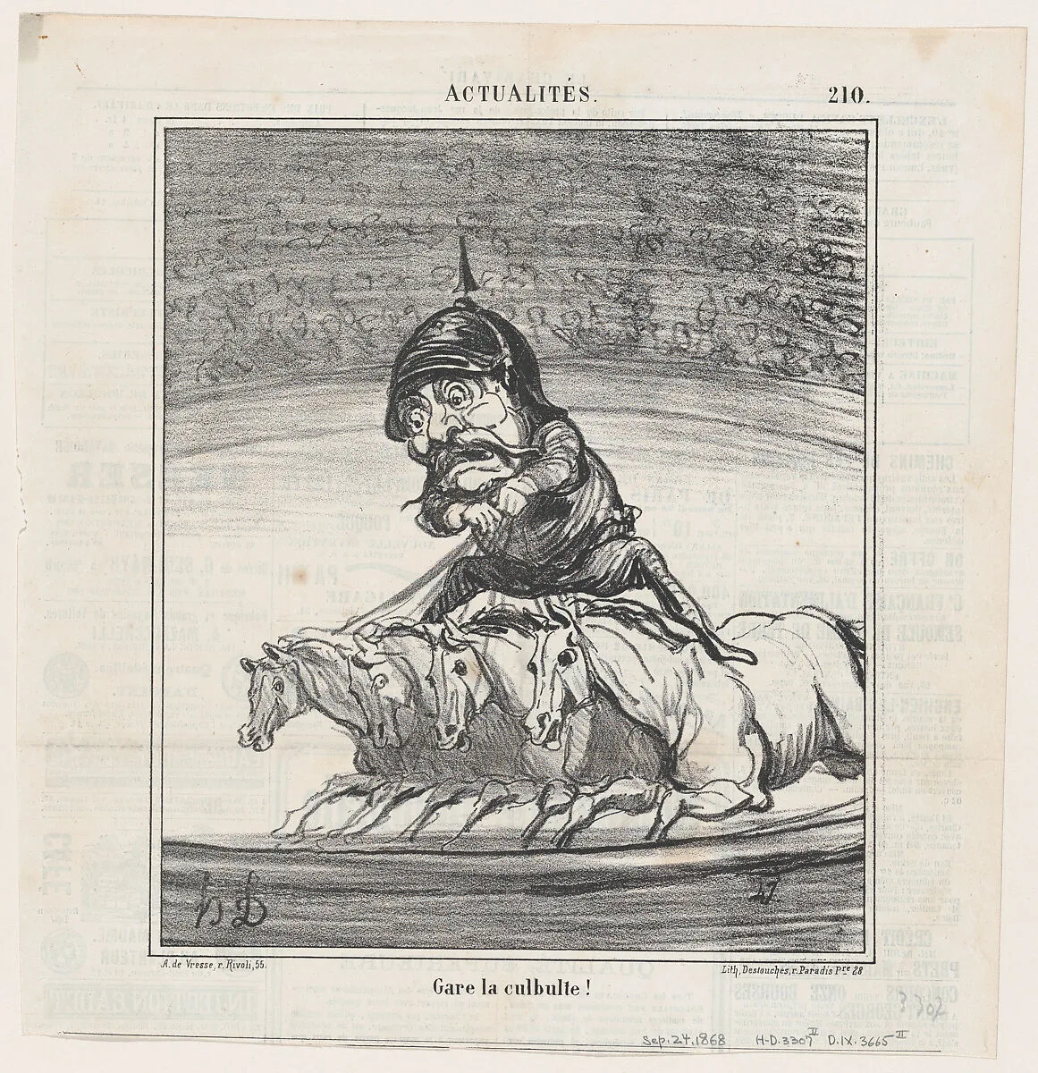Beware of the fall!, from 'News of the day,' published in Le Charivari, September 24, 1868 — Honoré Daumier|Arnaud de Vresse|Destouches
