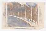 Poplar Trees and Telegraph Poles (trial proof 4 of 5) in blue & brown the road is flipped right to left — Ursula Fookes