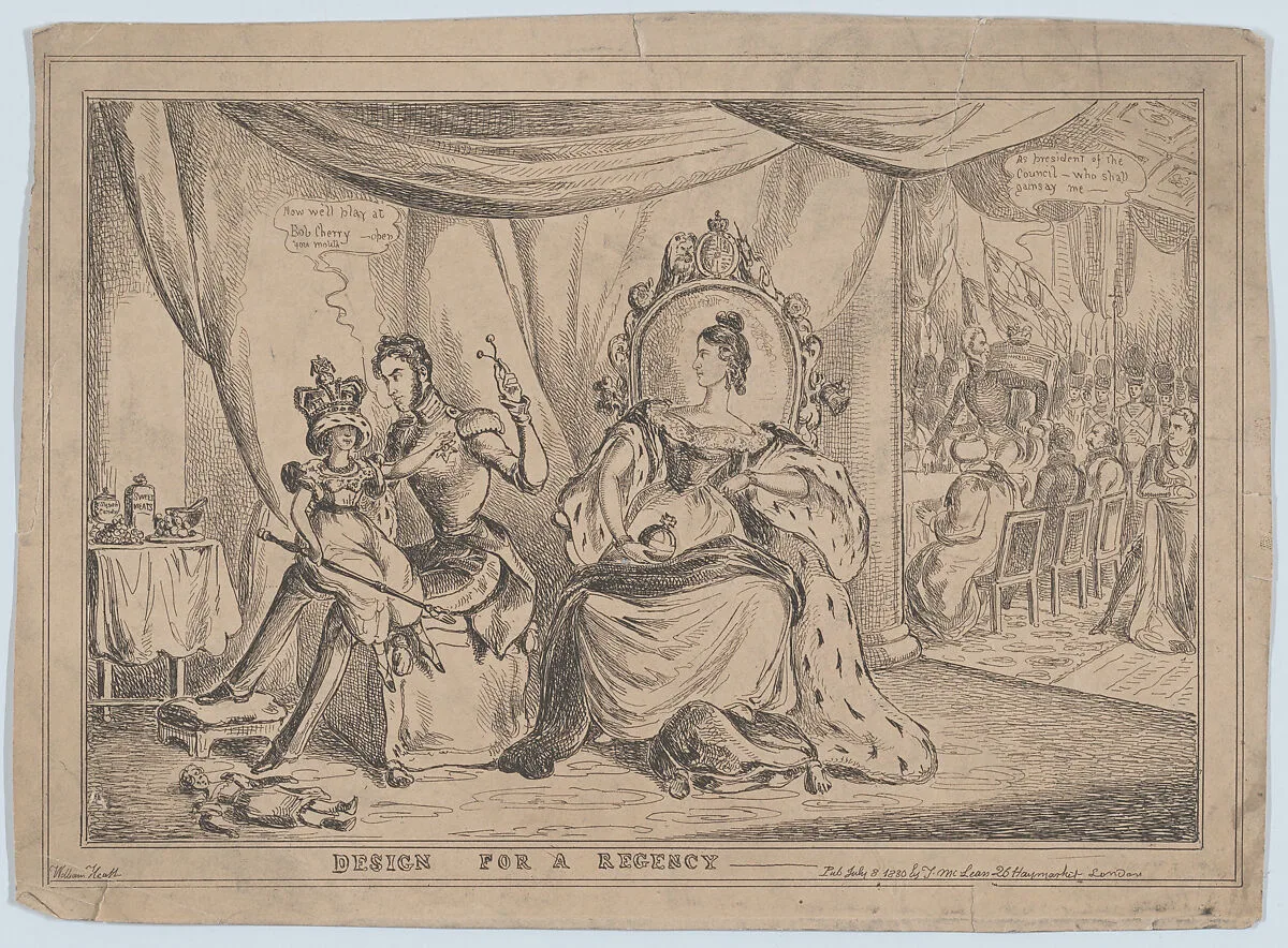 Design for a Regency — Victoria, Duchess of Kent|Princess Alexandrina Victoria|William Heath ('Paul Pry')|Leopold I, King of the Belgians|William IV, King of the United Kingdom of Great Britain and Ireland|Arthur Wellesley, 1st Duke of Wellington