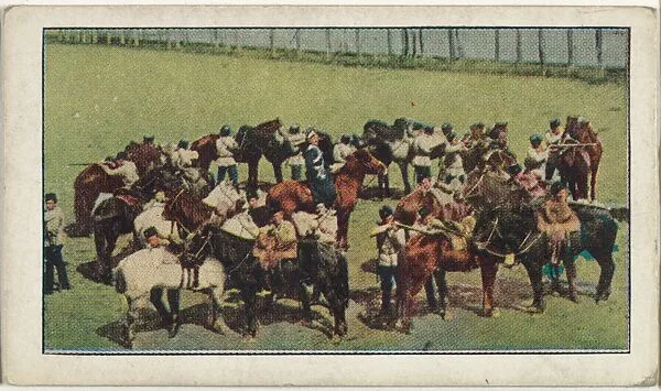 Card No. 90, Fiery Cossacks Being Mobilized by Czar, from the World War I Scenes series (T121) issued by Sweet Caporal Cigarettes — American Tobacco Company|Underwood & Underwood
