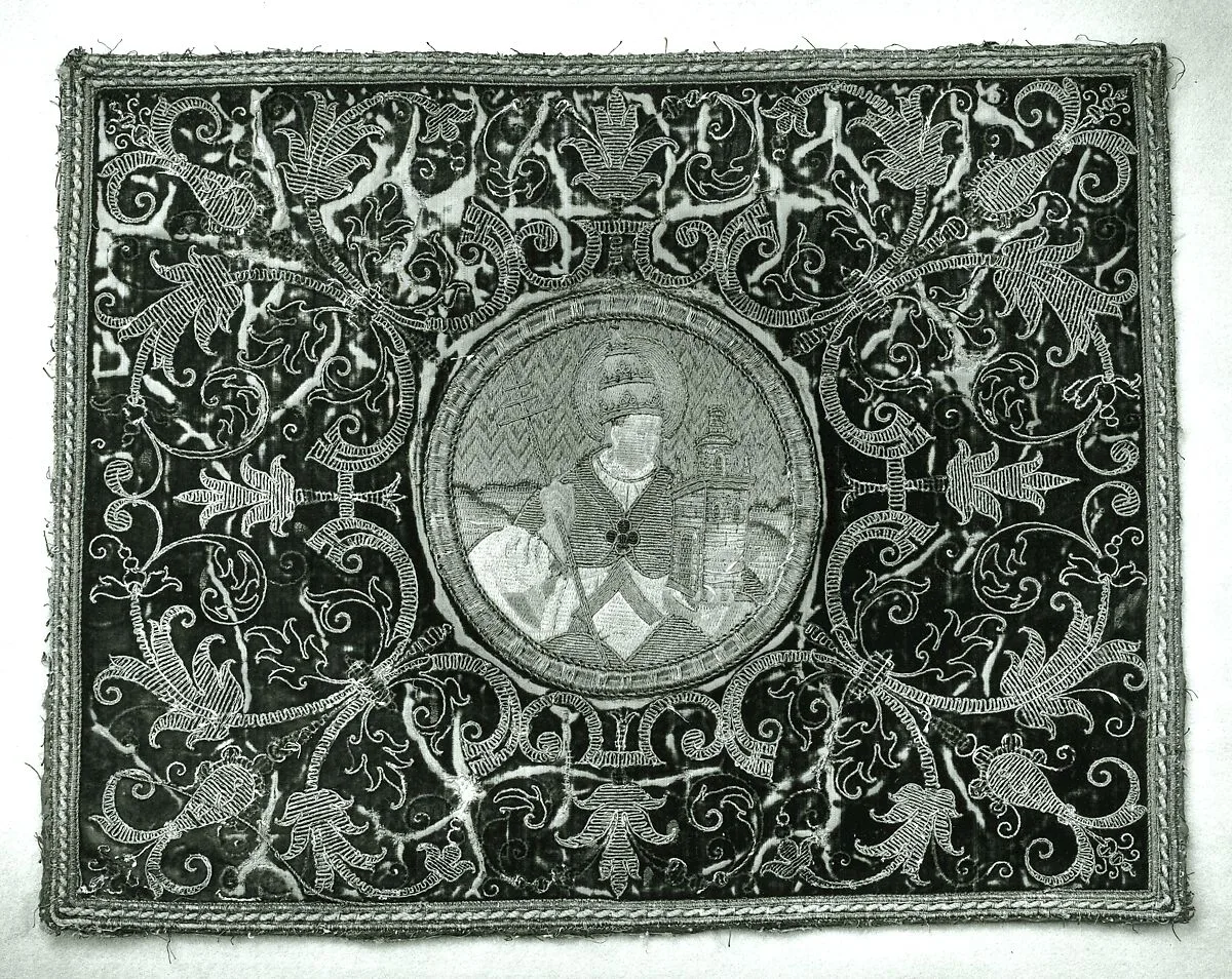 Roundel appliquéd to rectangular panel — Unknown