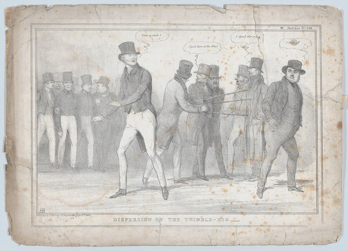 Dispersion of the Thimble Rig — William Lamb, 2nd Viscount Melbourne|Sir Robert Peel|Henry Peter, 1st Baron Brougham and Vaux|Edward George Geoffrey Smith-Stanley, 14th Earl of Derby|Arthur Wellesley, 1st Duke of Wellington|Thomas Spring Rice, 1st Baron Monteagle|Daniel O'Connell|Ernest Augustus I, King of Hanover, Duke of Cumberland|Thomas McLean|Charles Grey, 2nd Earl Grey|Edward John Littleton, 1st Baron Hatherton|John Doyle|Lord John Russell