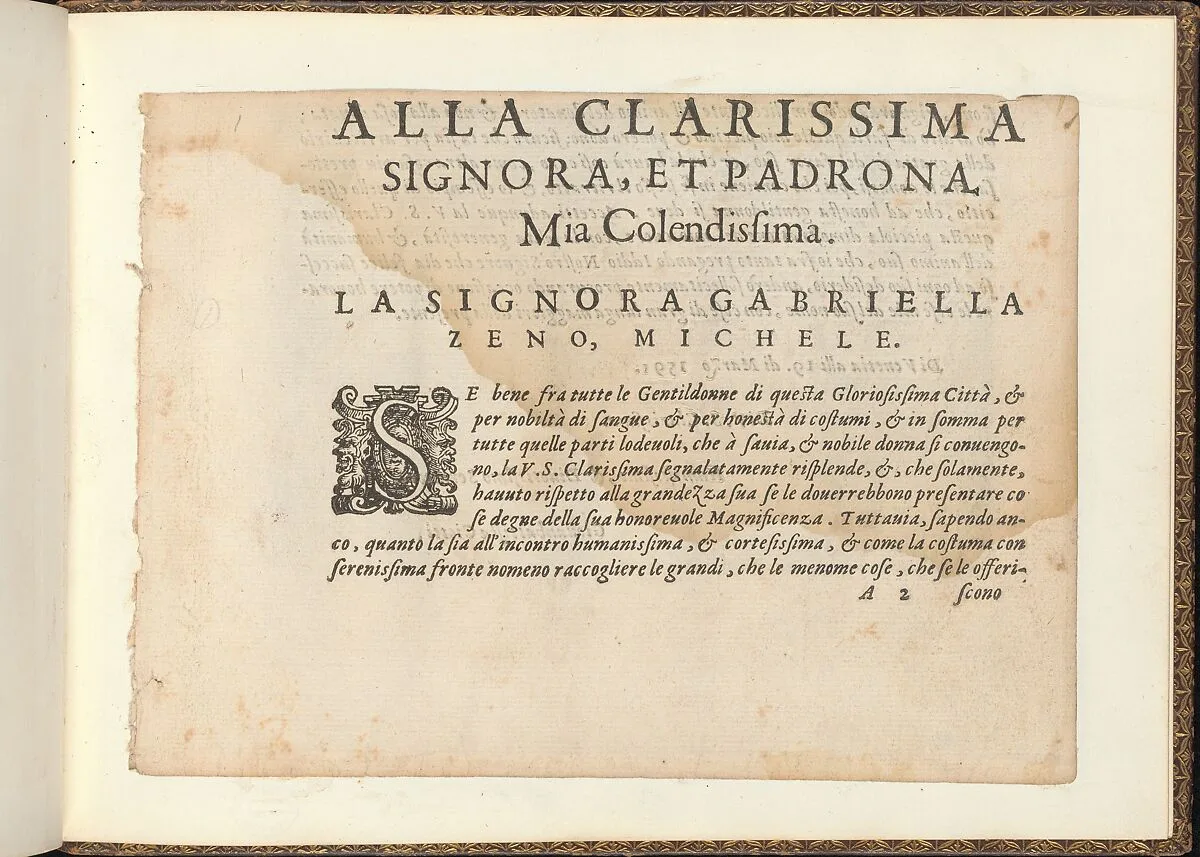 Prima parte de' fiori, page 2 (recto) — Giovanni Battista Ciotti|Nicolo Moretti|Francesco de' Franceschi