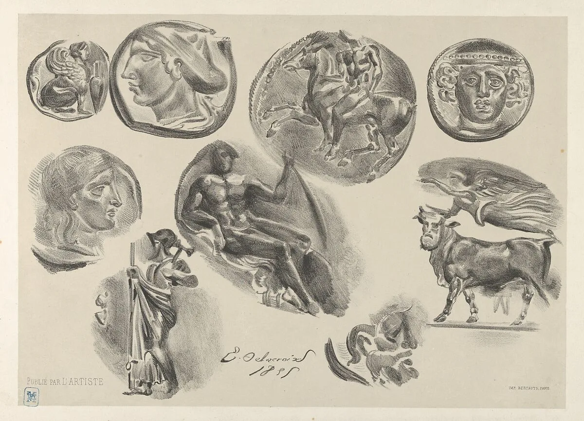 Sheet of Nine Antique Coins — Eugène Delacroix