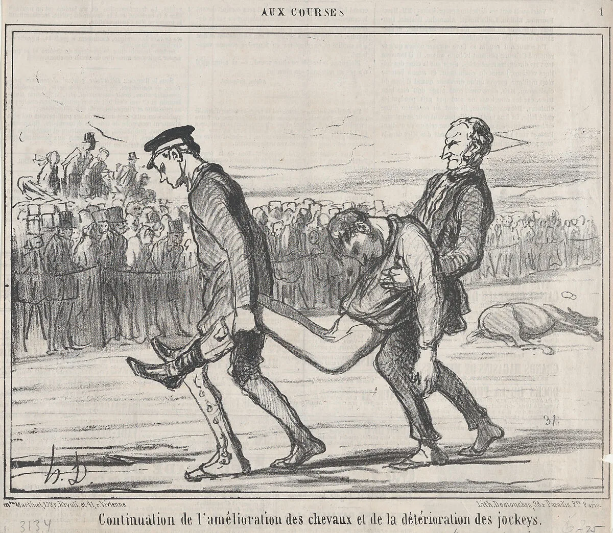 Continuation de l'amélioration des chevauz et de la détérioration des jockeys., from Aux Courses, published in Le Charivari, April 13, 1859 — Aaron Martinet|Honoré Daumier|Destouches