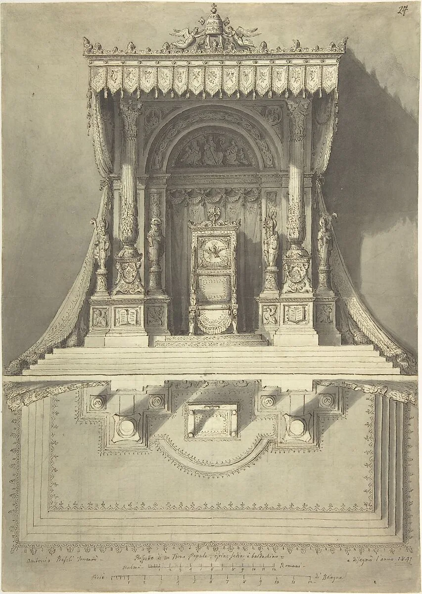 Elevation and Ground Plan for a Papal Throne — Antonio Basoli