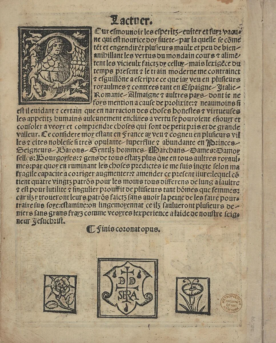 Libbretto nouellamete composto per maestro Domenico da Sera...lauorare di ogni sorte di punti, title page (verso) — Domenico da Sera