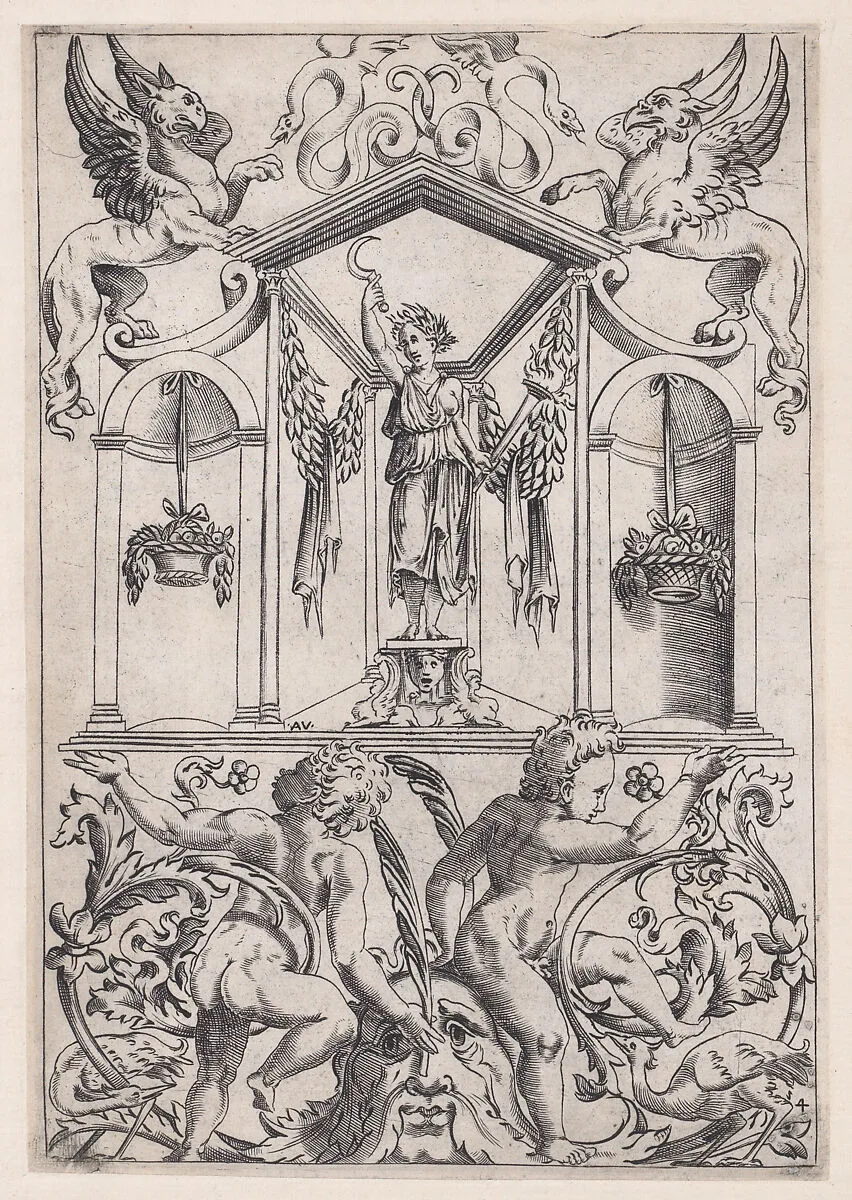 Ornamental Panel — Agostino Veneziano (Agostino dei Musi)|Raphael (Raffaello Sanzio or Santi)|Giovanni da Udine (Giovanni dei Ricamatori)