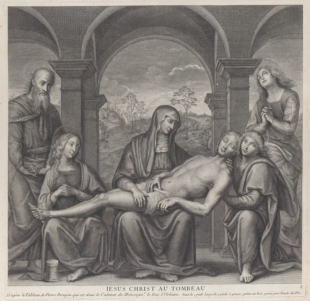 Christ in the tomb, resting across the Virgin's lap; after Perugino — Perugino (Pietro di Cristoforo Vannucci)|Claude Duflos