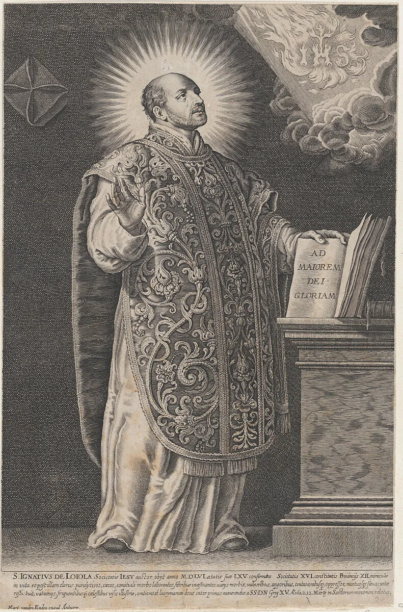 Saint Ignatius Loyola, standing and holding an open book — Peter Paul Rubens|Schelte Adams à Bolswert|Anonymous|Martinus van den Enden