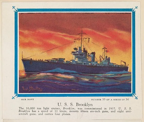 No. 33, U. S. S. Brooklyn, collector card from the Our Navy series (D62), issued by the Kelley Baking Company — Kelley Baking Company