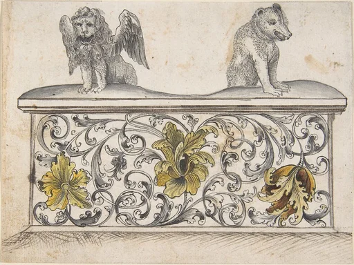 Ornamental design for front of a chest with winged lion and bear