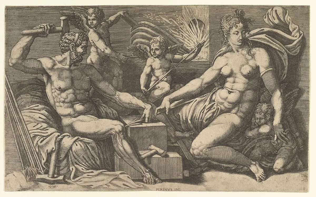 Venus and Vulcan at the Forge — Giorgio Ghisi|Perino del Vaga (Pietro Buonaccorsi)