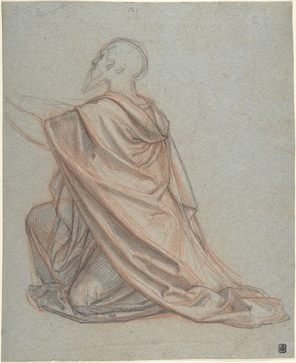 Study of a Kneeling Man; verso: Cropped Study of a Standing Man in a Cloak — Ludwig Ferdinand Schnorr von Carolsfeld