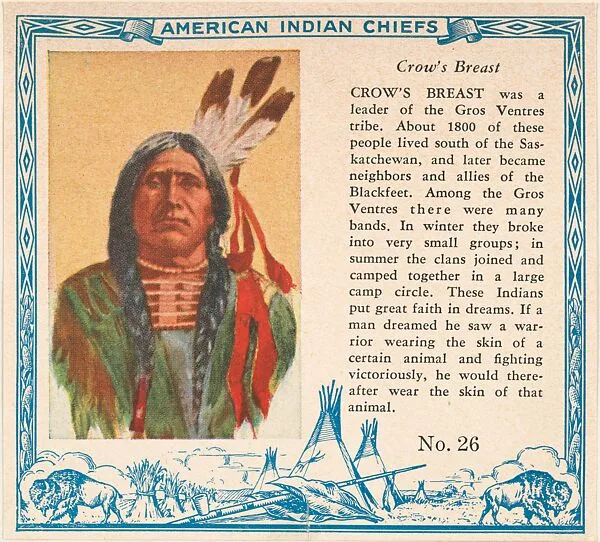 Card No. 26, Crow's Breast, from the Indian Chiefs series (T129) issued by Red Man Chewing Tobacco — Red Man Chewing Tobacco