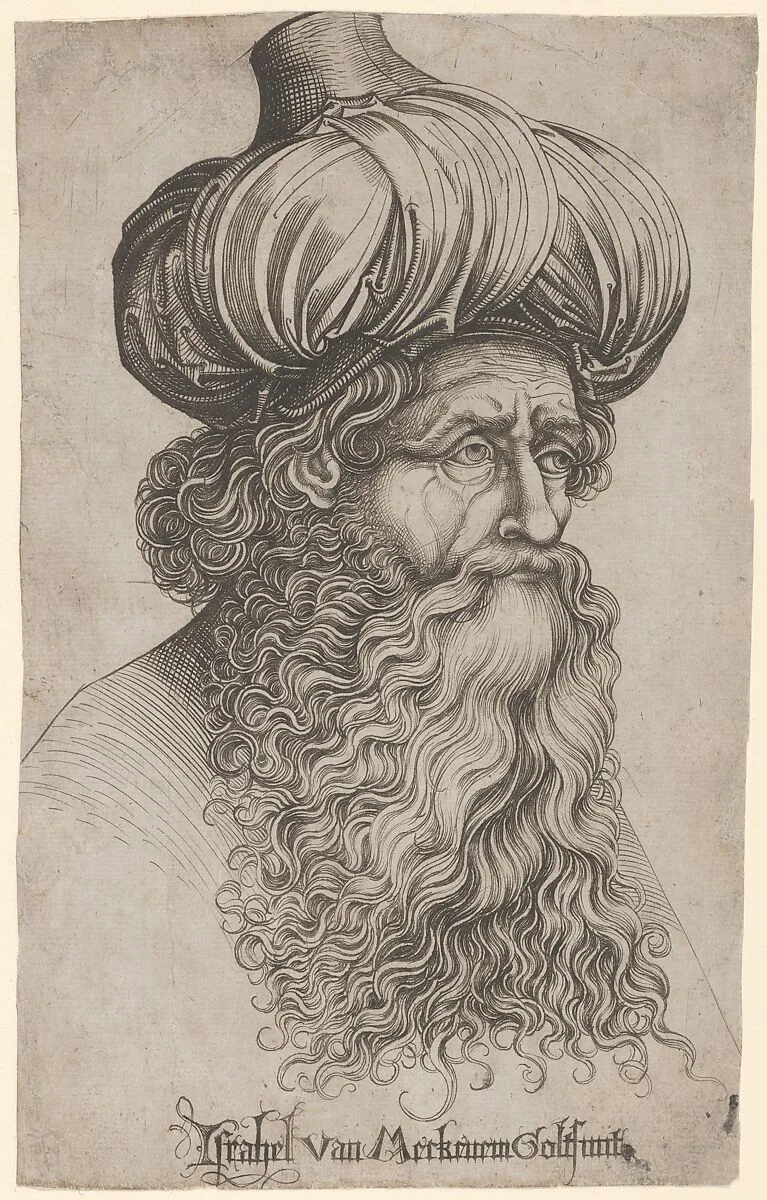 Head of an Elderly Man with a Long Beard and Turban — Israhel van Meckenem