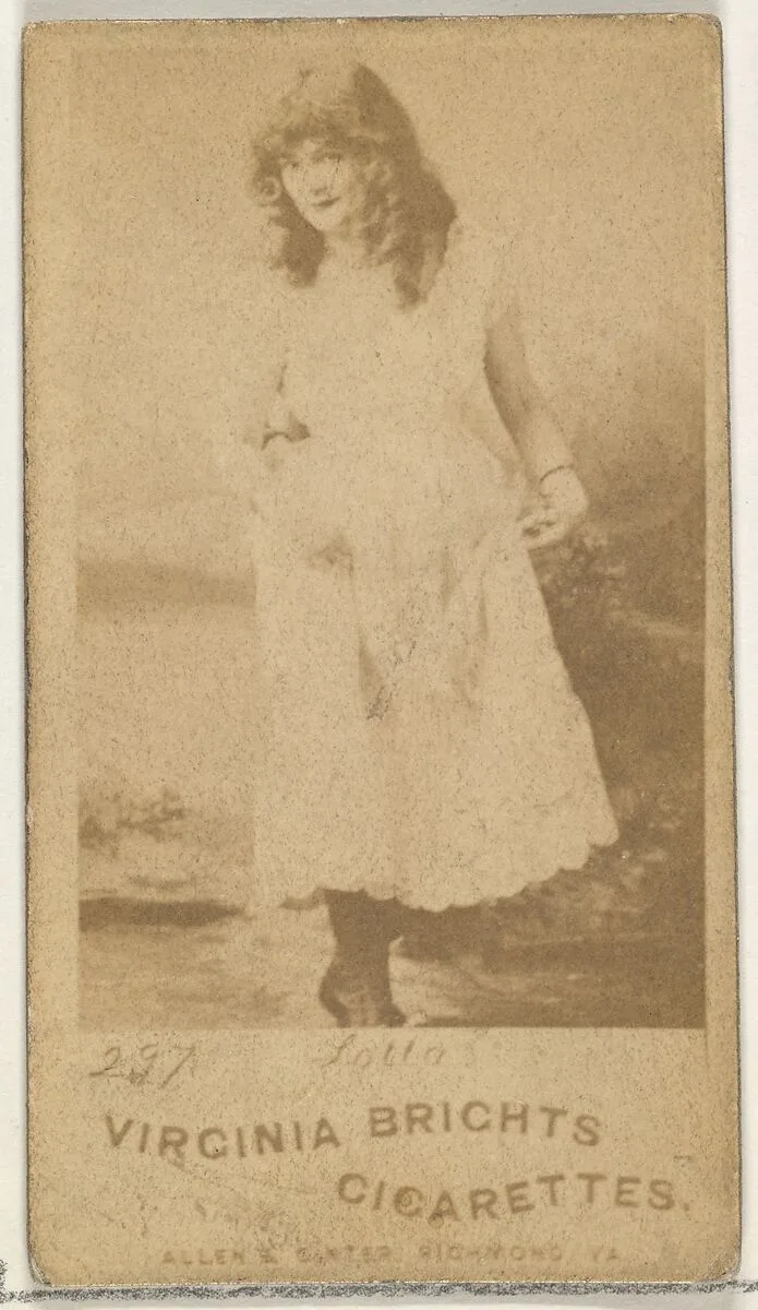 Card 297, Lotta, from the Actors and Actresses series (N45, Type 1) for Virginia Brights Cigarettes — Allen & Ginter