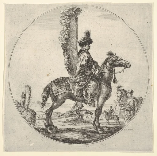 Polish hussar in profile facing right with wings attached to his back, a circular composition, from 'Figures on Horseback' (Cavaliers nègres, polonais et hongrois)