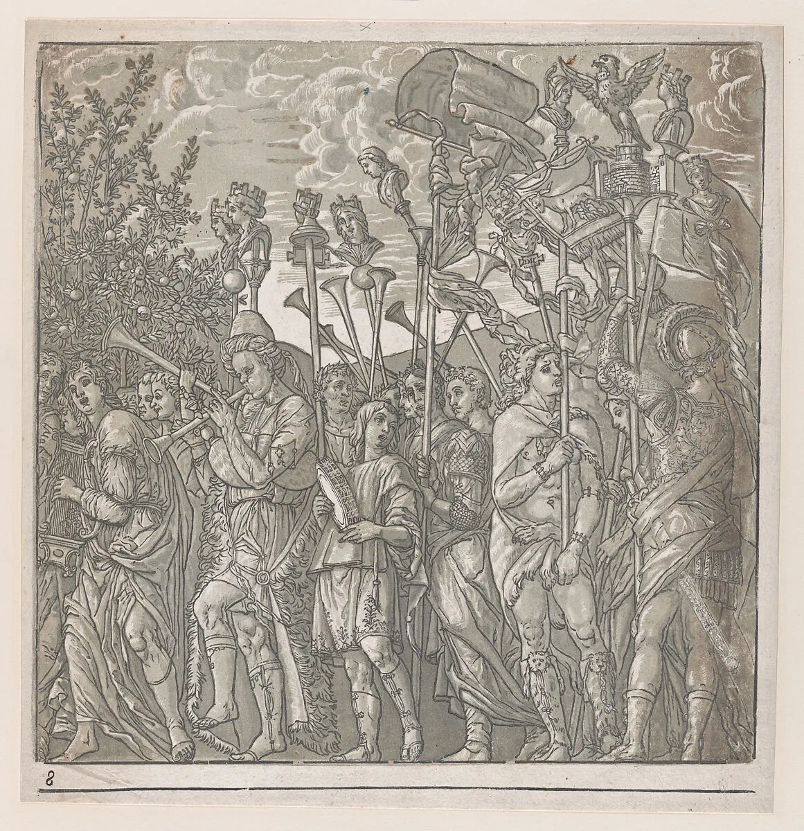 Sheet 8: Procession of Musicians, from "The Triumph of Julius Caesar" — Andrea Andreani|Andrea Mantegna|Bernardo Malpizzi