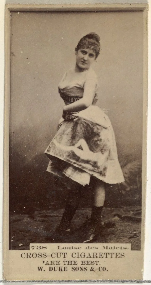 Card Number 738, Louise des Maiets, from the Actors and Actresses series (N145-3) issued by Duke Sons & Co. to promote Cross Cut Cigarettes — W. Duke, Sons & Co.