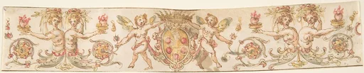 Frieze with Medici Coat of Arms and Putti (Embroidery Design?)