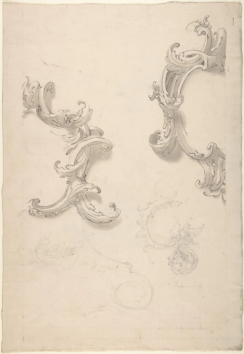Ornamental Design with Acanthus Leaves (recto), Capital (verso) — Anonymous, Italian, Bolognese 18th century artist