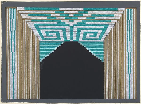 Stage Set Design with Green and White Geometric Pattern for "Les Spectacles," George White's Scandals, New York — Erté (Romain de Tirtoff)
