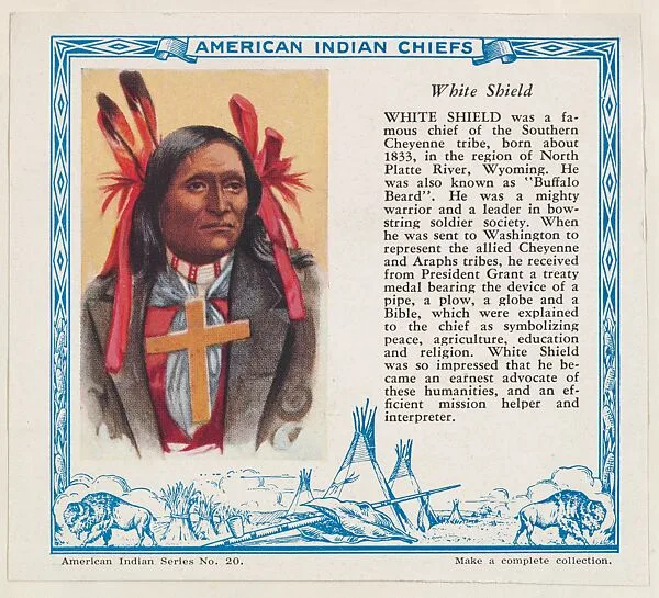 White Shield, No. 20, collector card from the American Indian Series (D6), issued by the Kelley Baking Company to promote Kelley's Bread — Kelley Baking Company