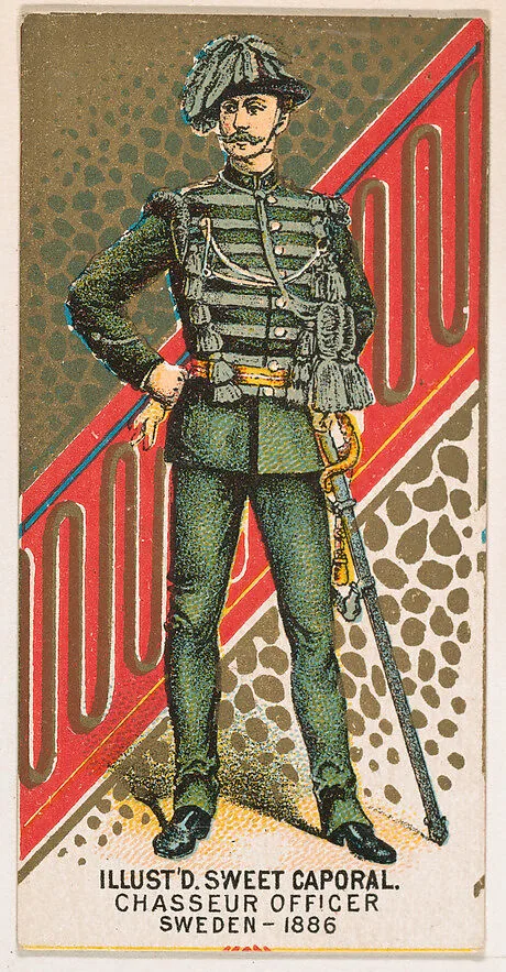 Chasseur, Officer, Sweden, 1886, from the Military Series (N224) issued by Kinney Tobacco Company to promote Sweet Caporal Cigarettes — Kinney Brothers Tobacco Company