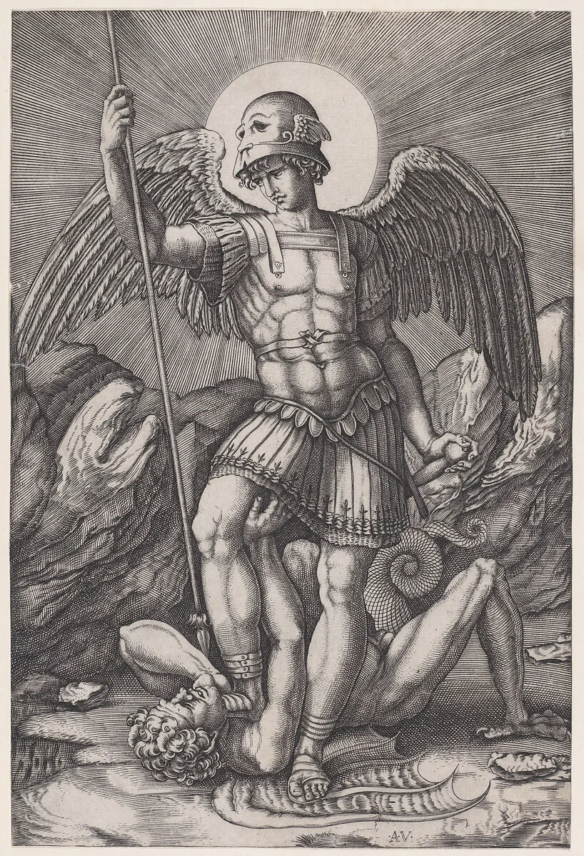 Saint Michael — Agostino Veneziano (Agostino dei Musi)|Raphael (Raffaello Sanzio or Santi)