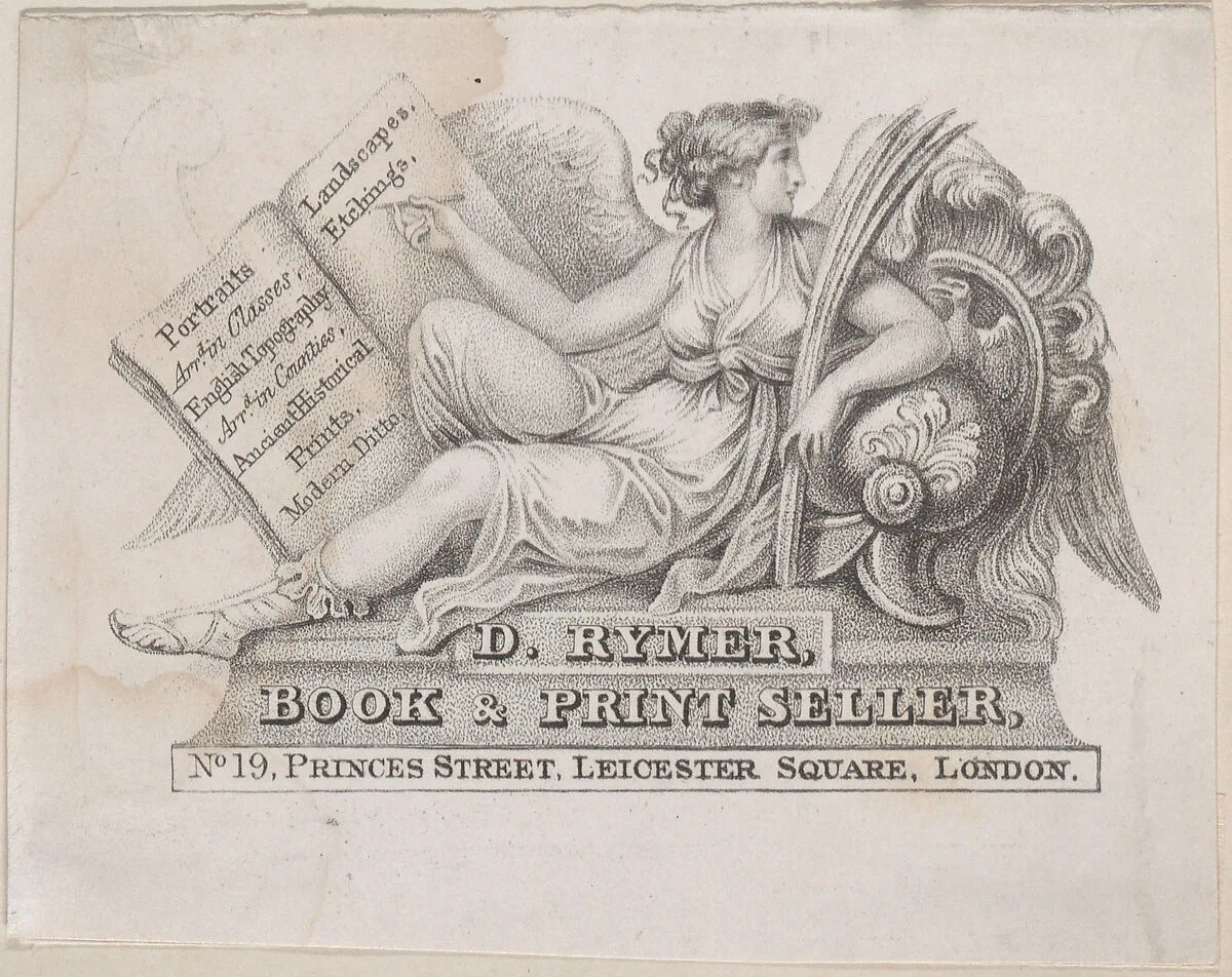 Trade Card for D. Rymer, Book & Print Seller — Anonymous, British, 18th century