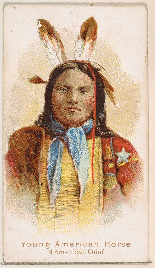 Young American Horse, North American Chief, from the Savage and Semi-Barbarous Chiefs and Rulers series (N189) issued by Wm. S. Kimball & Co. — William S. Kimball & Company