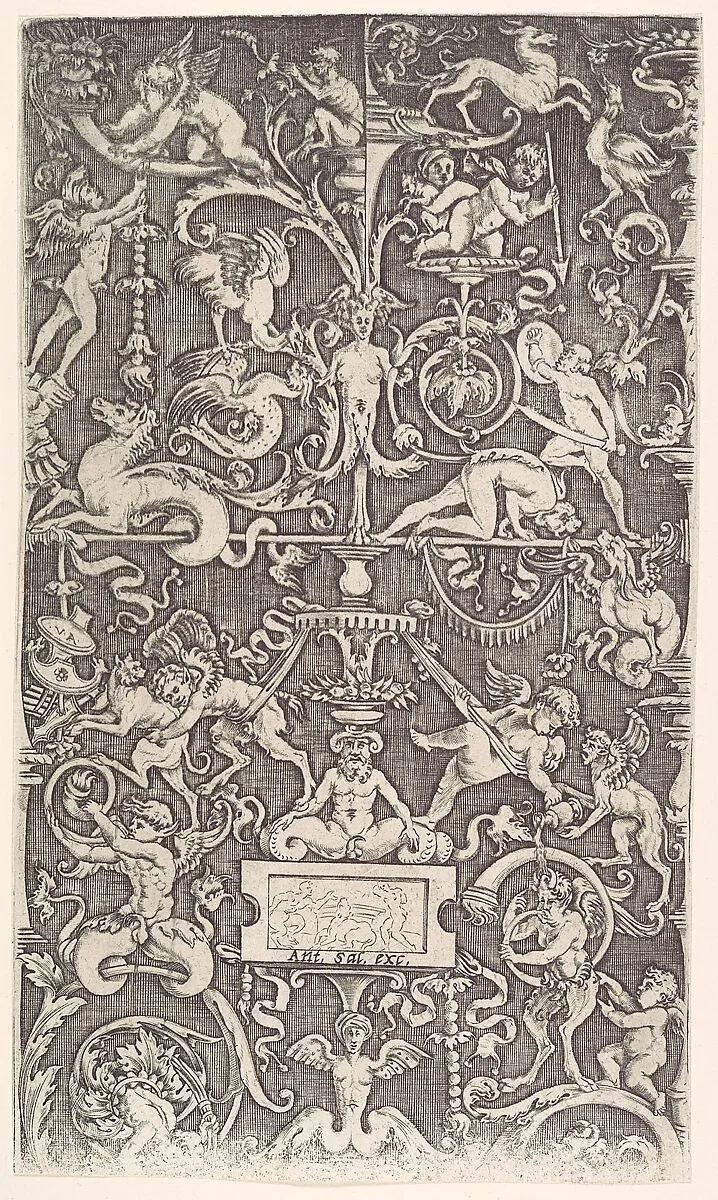 Ornamental Panel — Agostino Veneziano (Agostino dei Musi)|Raphael (Raffaello Sanzio or Santi)