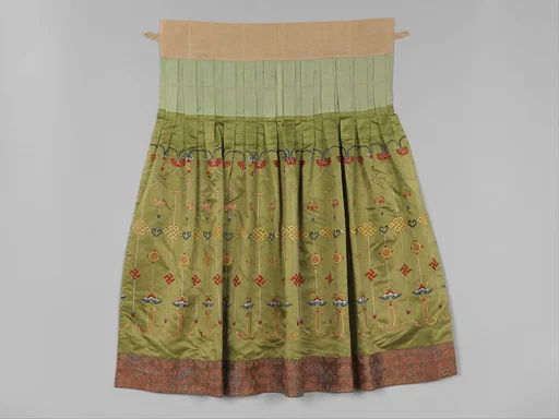 清 緞地彩繡纓絡紋羅漢衣|Theatrical skirt with designs from Buddhist jewelry