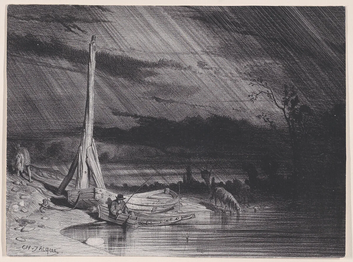 The Fisherman, Rainy Weather — Charles Jacque
