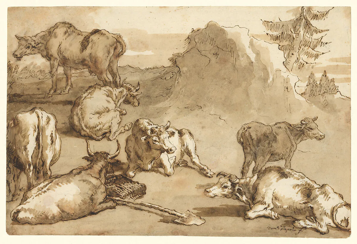 Cattle in a Landscape — Giovanni Domenico Tiepolo
