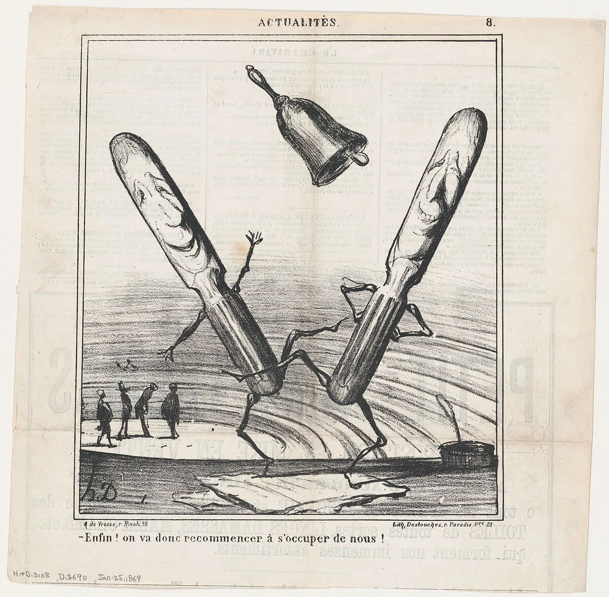 At last, they are finally going to take care of us!, from 'News of the day,' published in Le Charivari, January 25, 1869 — Destouches|Honoré Daumier|Aaron Martinet