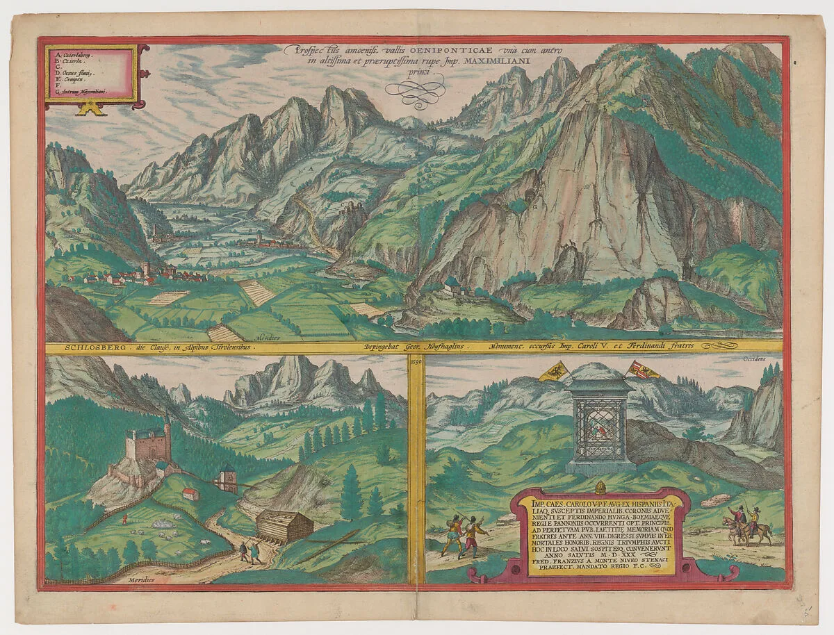 The Inn Valley from the series Civitates Orbis Terrarum, vol. V, plate 59 — Simon Novellanus|Frans Hogenberg|Georg Braun|Joris Hoefnagel