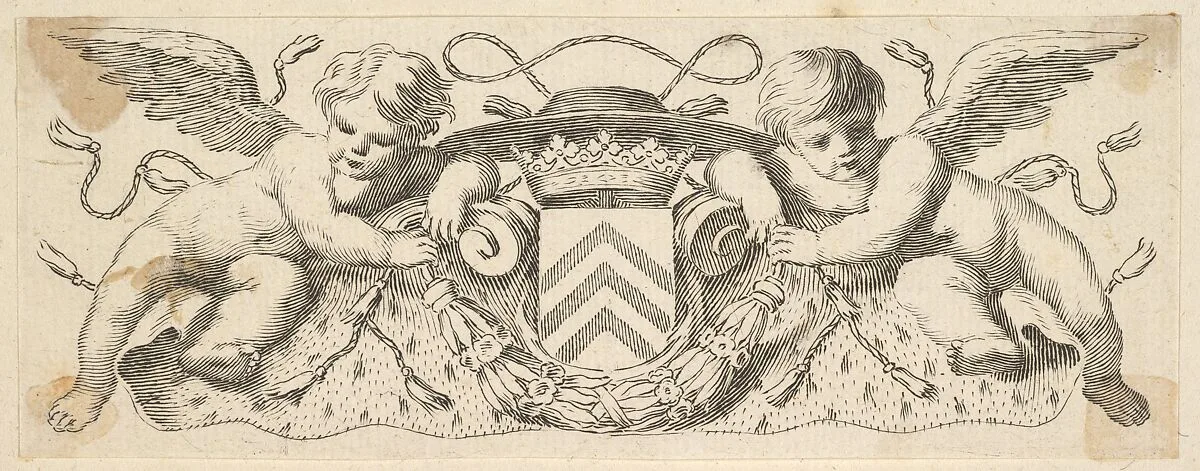 Two Cherubs with the Arms of Cardinal Richelieu — Claude Mellan