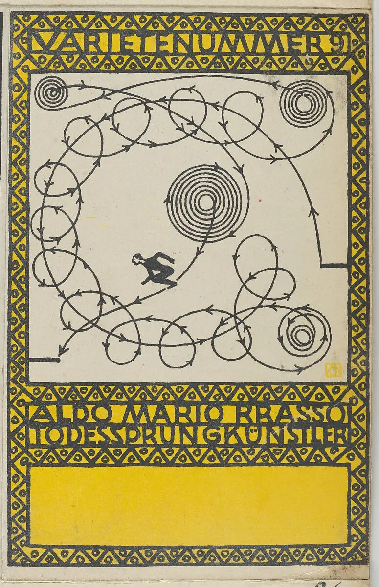 Variety Act 9: Also Mario Brasso, "Leap of Death" Artist (Varietenummer 9: Aldo Mario Brasso, Todessprungkünstler) — Moriz Jung|Wiener Werkstätte