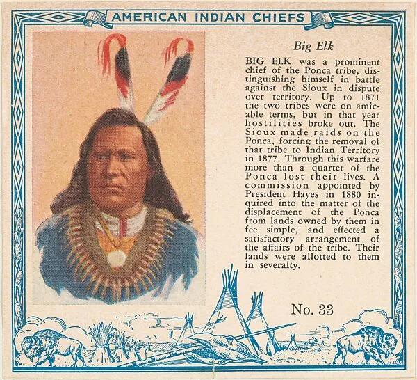 Card No. 33, Big Elk, from the Indian Chiefs series (T129) issued by Red Man Chewing Tobacco — Red Man Chewing Tobacco