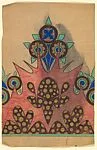 Panel with Decorative Floral Arrangement in the Form of Three Circles Above Purple Designs with Gold Circles — Anonymous, French, 20th century