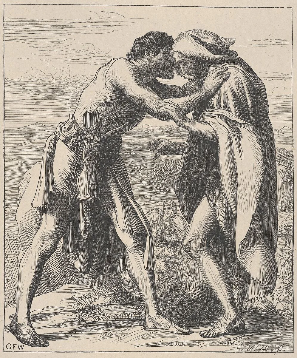 Esau Meeting Jacob, from "Dalziels' Bible Gallery" — Camden Press|Scribner and Welford|Dalziel Brothers|George Frederic Watts