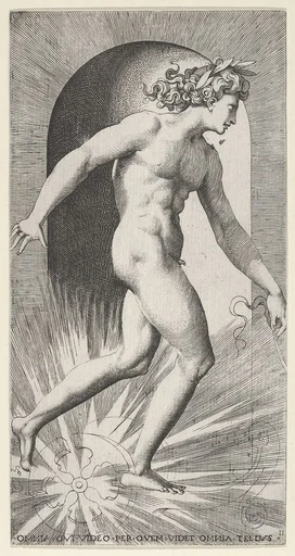 Plate 11: Apollo riding his chariot in a niche, facing right, from "Mythological Gods and Goddesses"