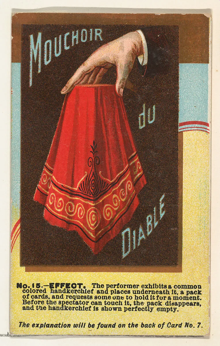 Number 15, Mouchoir du Diable, from the Tricks with Cards series (N138) issued by W. Duke, Sons & Co. to promote Honest Long Cut Tobacco — The Giles Company|W. Duke, Sons & Co.