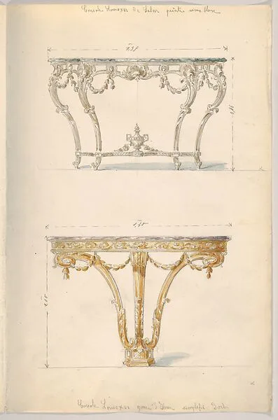 Two Period-style Designs for a Console Table (Louis XVI) — Mewès and Davis|Charles-Frédéric Mewès|Arthur Joseph Davis