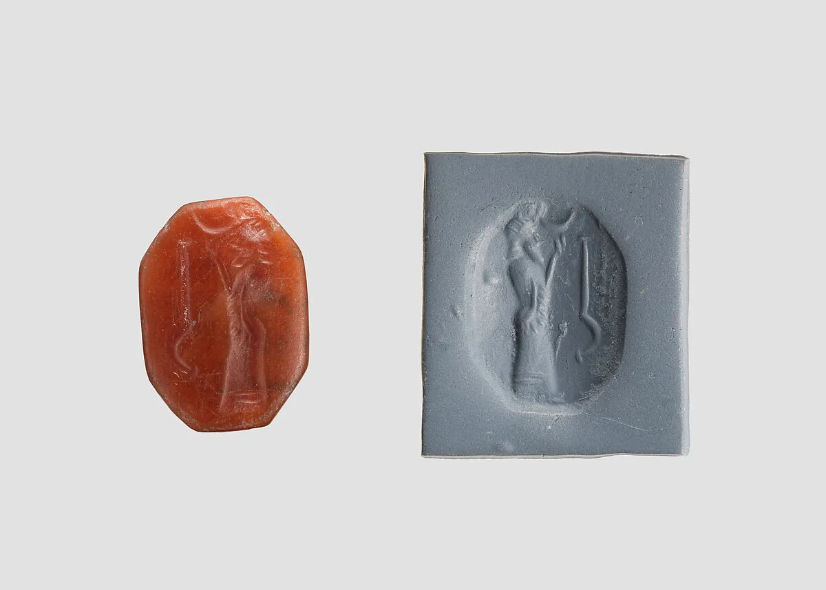 Stamp seal (octagonal pyramid) with cultic scene — Unknown