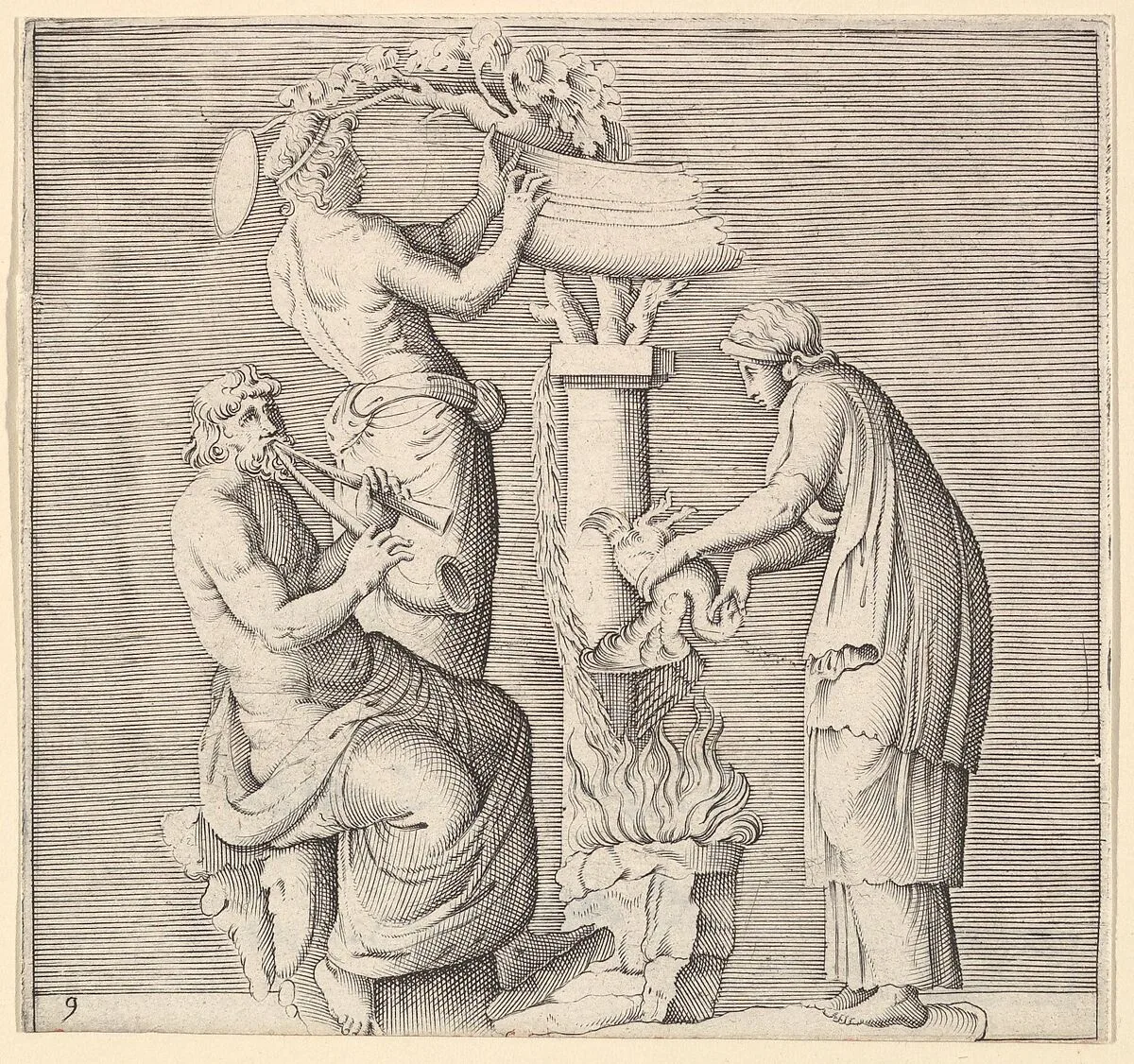 Sacrifice of a Swan, from "Ex Antiquis Cameorum et Gemmae Delineata/ Liber Secundus/et ab Enea Vico Parmen Incis" — Enea Vico|Francesco Angeloni|Battista Franco|Philippe Thomassin|Anonymous, Italian, 16th century