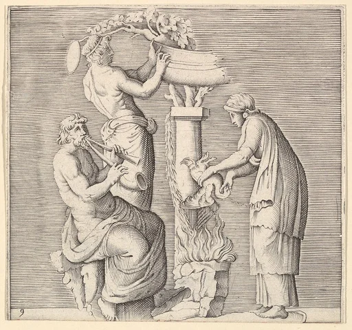 Sacrifice of a Swan, from "Ex Antiquis Cameorum et Gemmae Delineata/ Liber Secundus/et ab Enea Vico Parmen Incis"