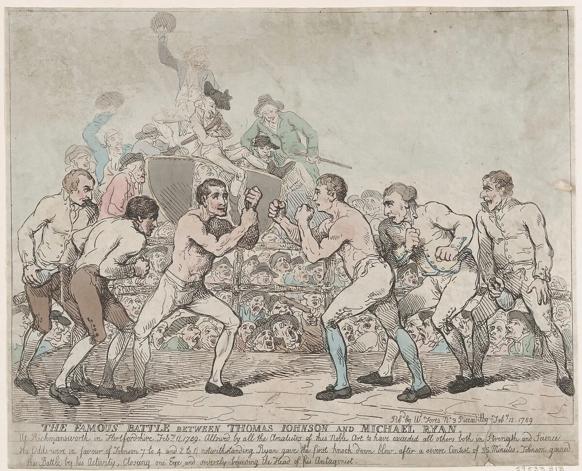 The Famous Battle Between Thomas Johnson and Michael Ryan, February 11, 1789 — Richard Humphreys|John Jackson|Thomas Rowlandson|S. W. Fores|Tom Johnson|Michael Ryan